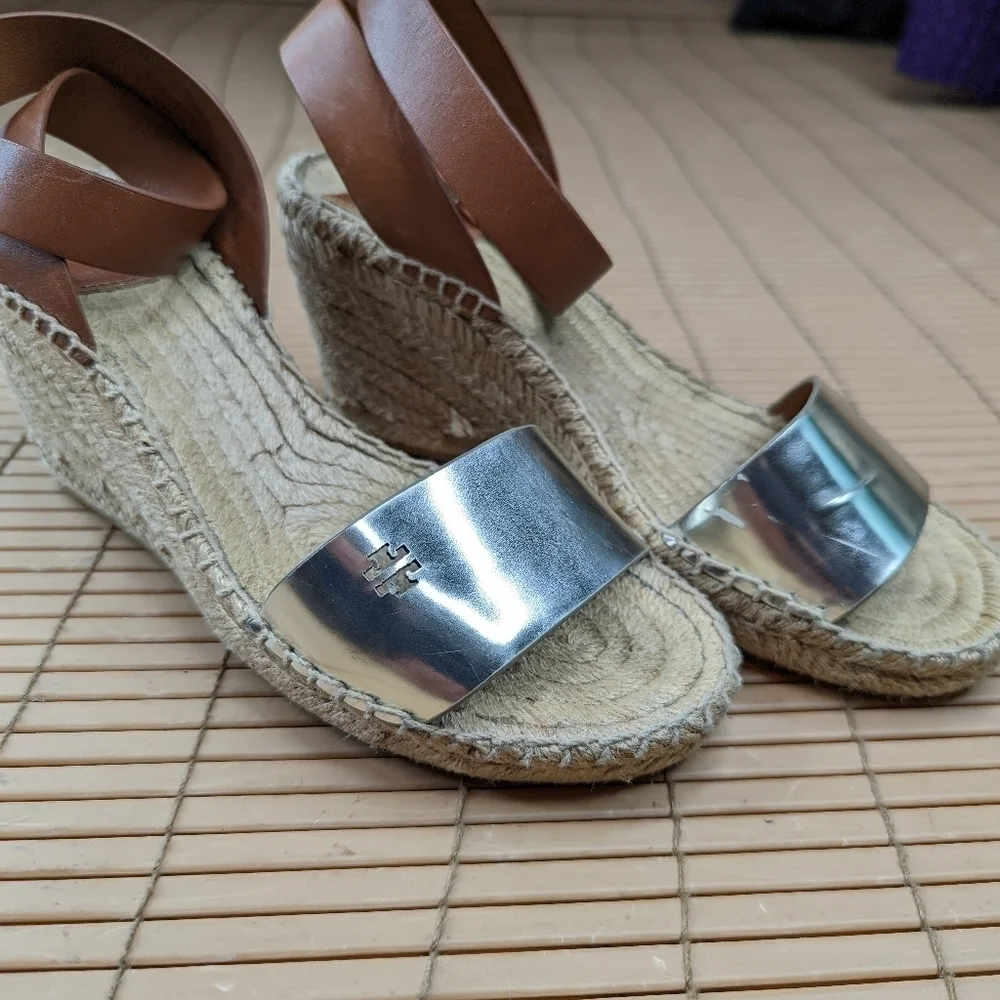 Tory Burch women's sz 7.5M platform espadrille hook & loop criss cross s…
